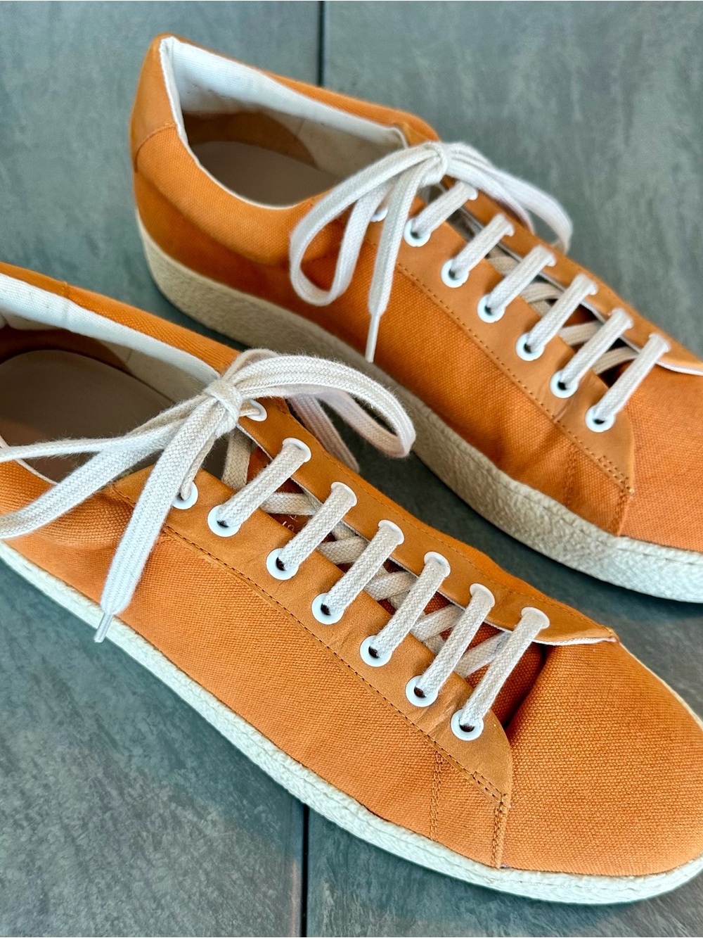 Men's Zespa Orange Low-Top French Canvas Sneakers with White Laces